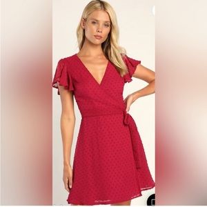 Lulus Much To Celebrate Wine Swiss Dot Wrap Dress